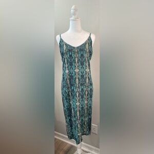 Bobeau Teal and Black Snakeskin Print Midi Dress